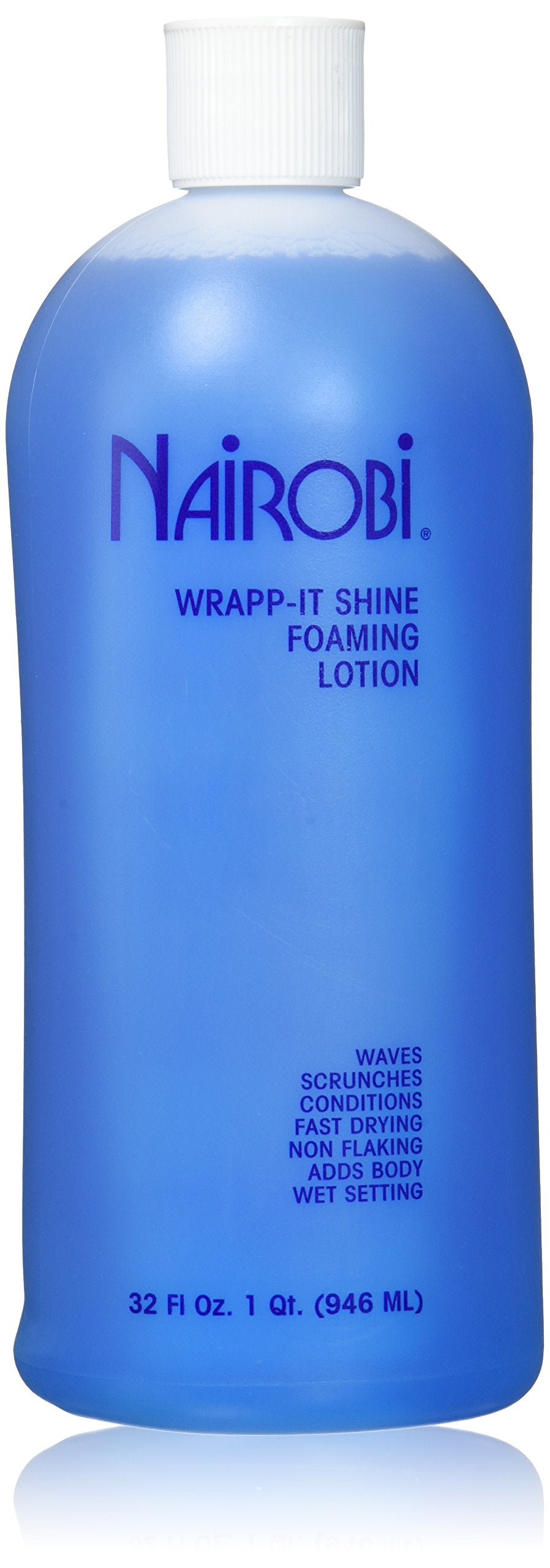 Nairobi front packaging of Wrap-It Shine 32 oz showing product for smoother styling