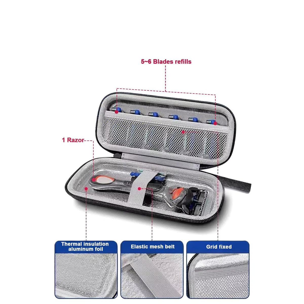 naisc interior mesh pocket with razor and refills for organized storage
