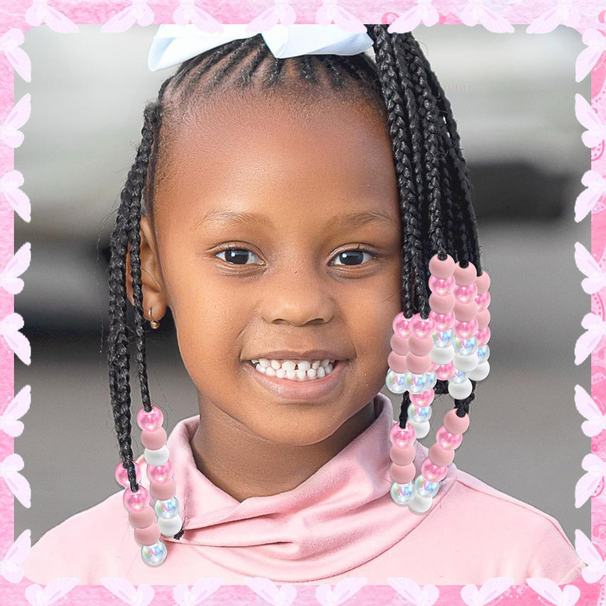 NAISKA beads threaded on a child’s braid adding color and playful detail