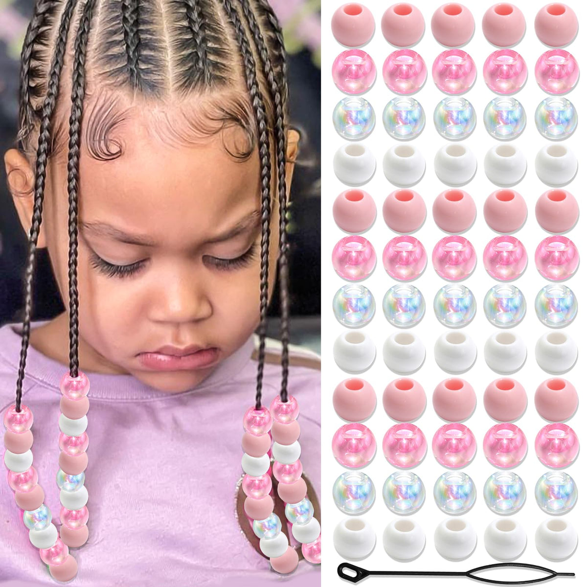 NAISKA front packaging showing 60 light pink clear hair beads and value set