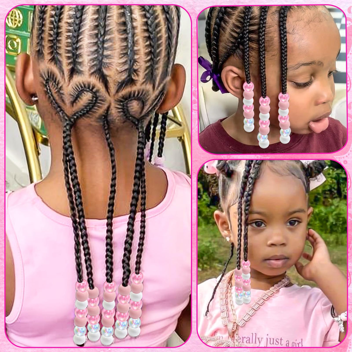 NAISKA beads styled in braided hair for Valentine’s Day themed look