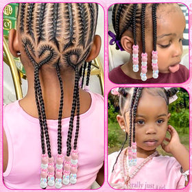 NAISKA beads styled in braided hair for Valentine’s Day themed look