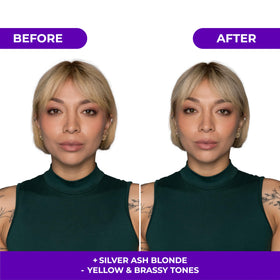 naissant applying mask to blonde hair to neutralize brassy tones