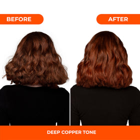 naissant applying mask to hair strand for even copper color result