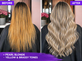 naissant applying mask to blonde hair for neutralizing brassy tones