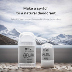 nakd applying wet crystal to underarm to prevent odor naturally