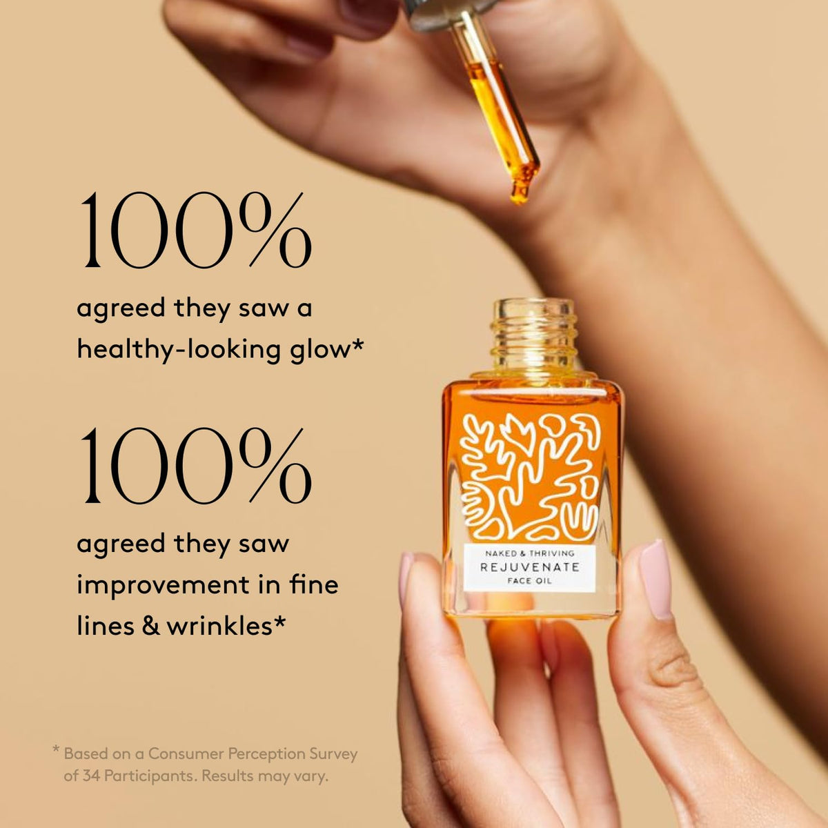 Naked & Thriving oil texture close-up, silky botanical finish for hydrated skin