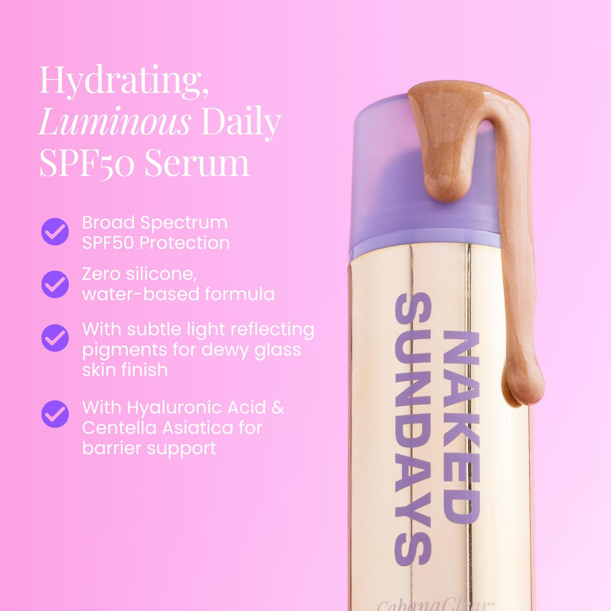 Naked Sundays pump dispensing clear water-gel serum for controlled application