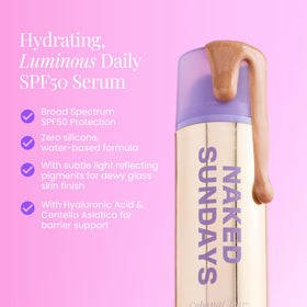 Naked Sundays pump dispensing clear water-gel serum for controlled application