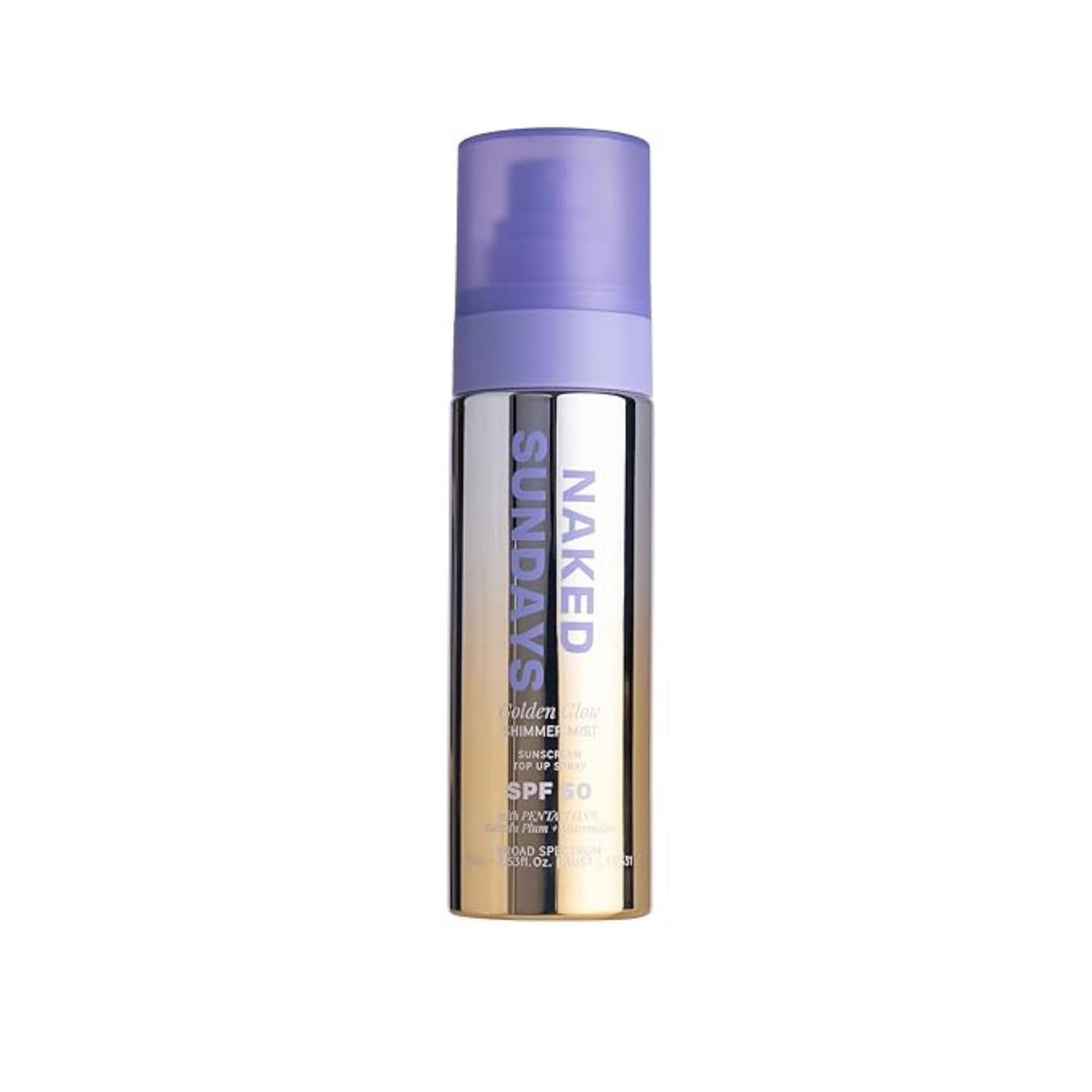 Naked Sundays front packaging showing bottle and golden design, conveys portability