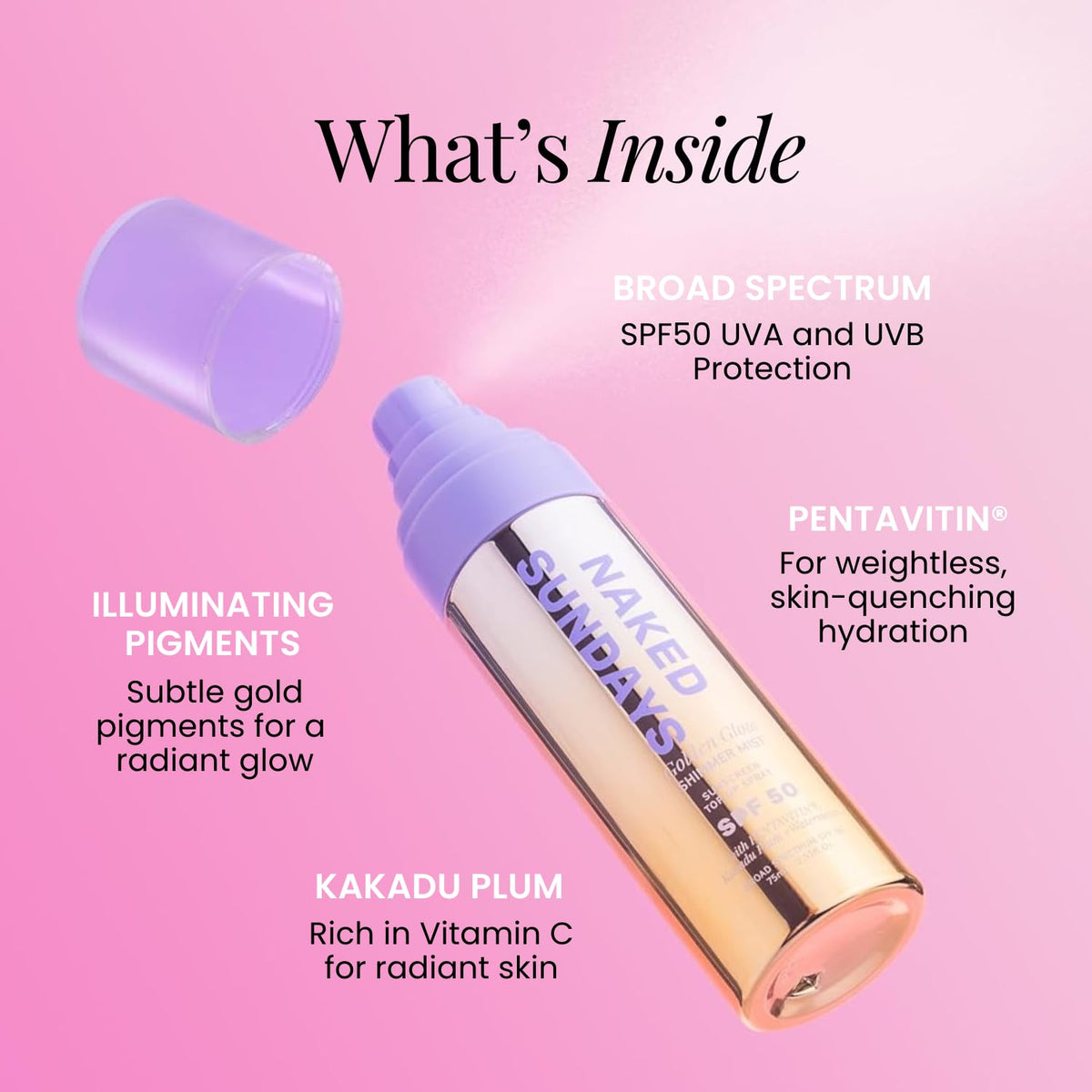 Naked Sundays spray applied over makeup demonstrating invisible SPF reapplication