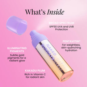 Naked Sundays spray applied over makeup demonstrating invisible SPF reapplication