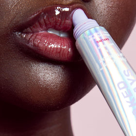 Naked Sundays PoutScreen lip before and after showing smoother, glossier lips