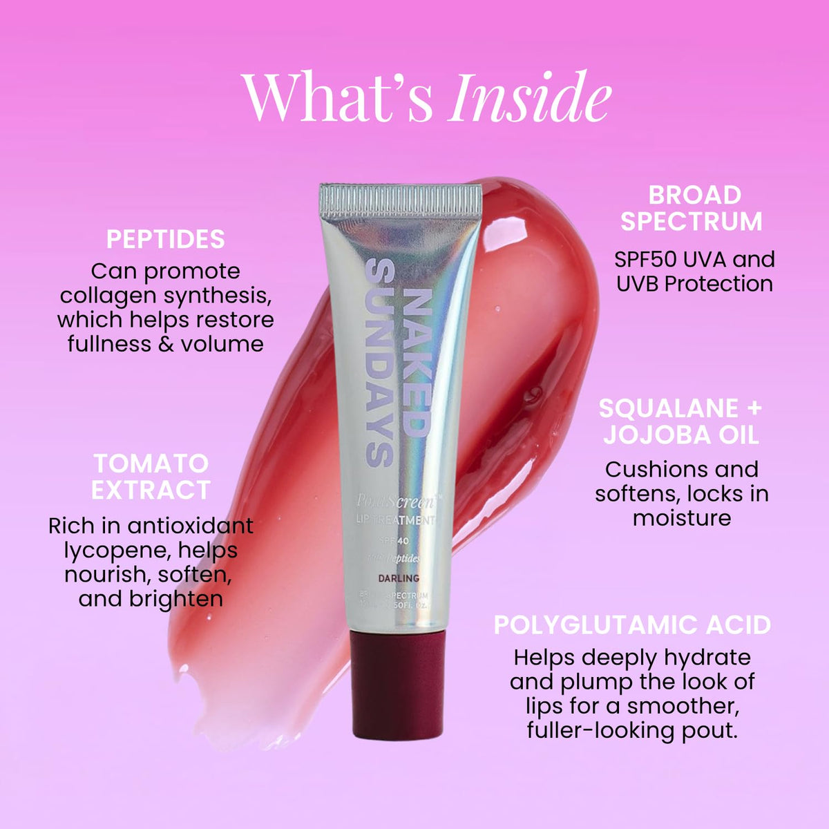 Naked Sundays PoutScreen swatch on hand showing sheer tint and glossy finish