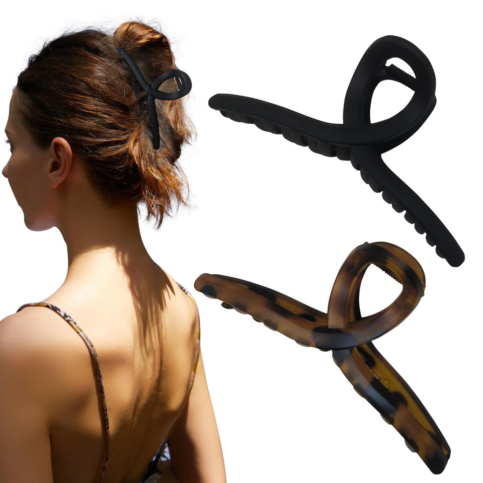 Nalodu front view of two matte jumbo claw clips showing clean design and secure hold