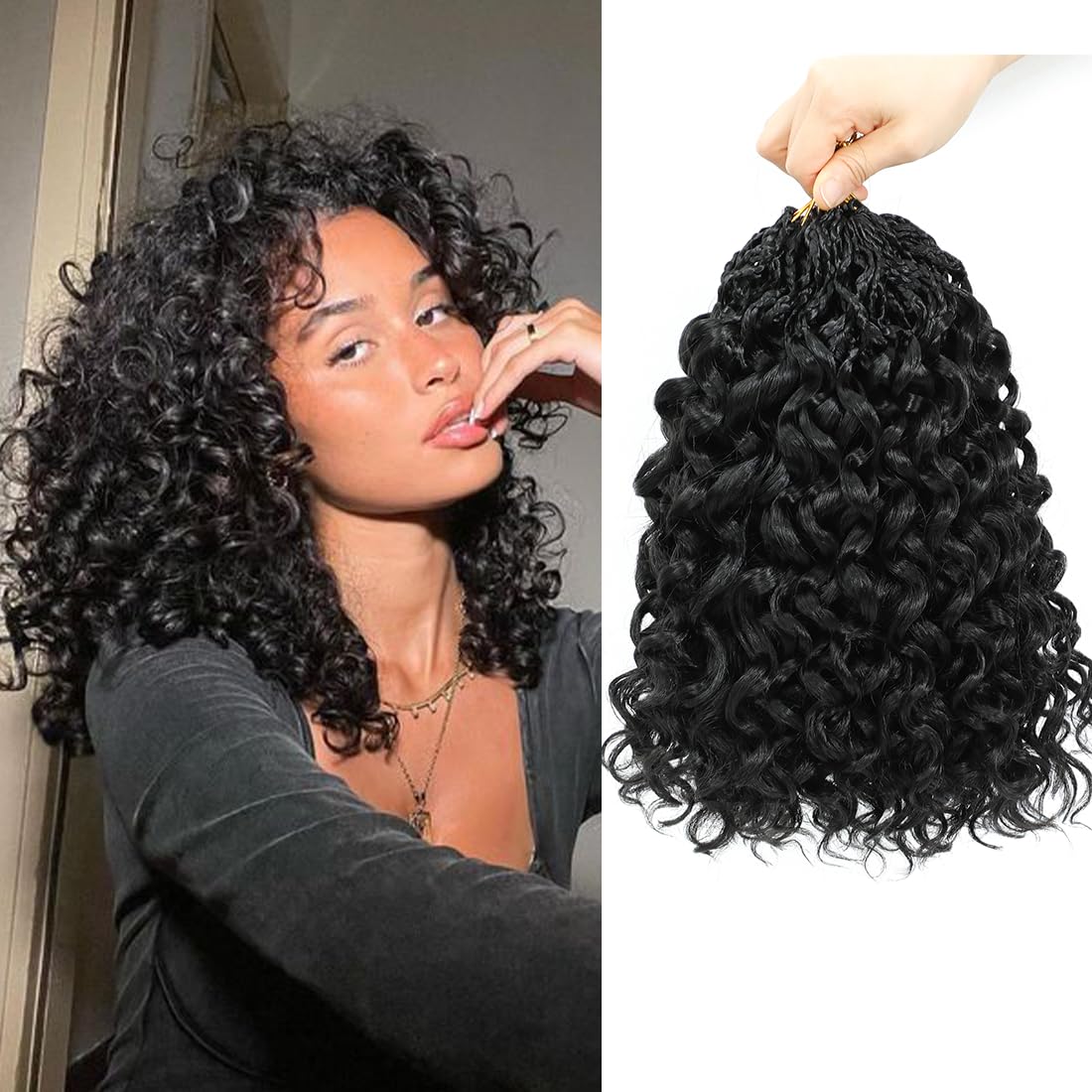 Naniciar front packaging showing 12 inch ocean wave crochet hair and easy-install benefit