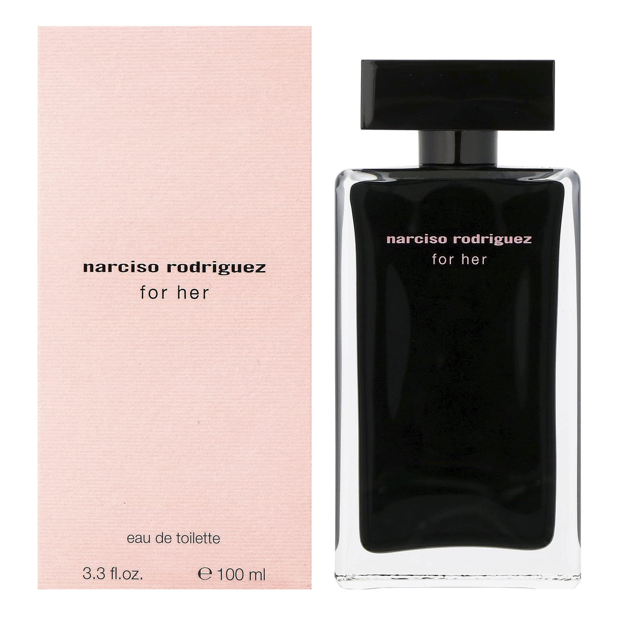Narciso Rodriguez bottle front packaging showing elegant minimal design and easy spray