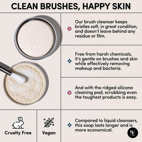 Narrative Cosmetics brush being cleaned on soap and pad for fast removal of pigment