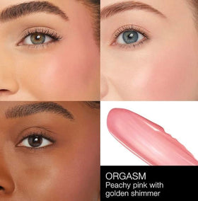 NARS Afterglow texture close-up showing silky liquid-cream and luminous golden shimmer
