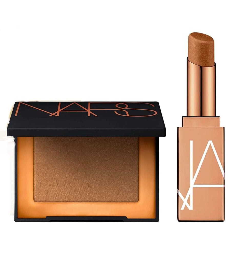 NARS bronzer and lip balm travel set front view showing compact benefits