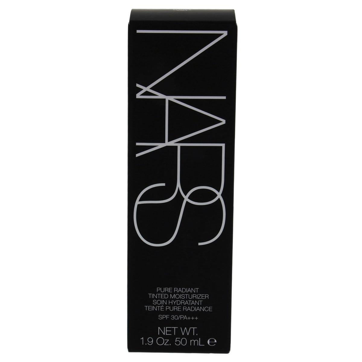 NARS product label and ingredient list close-up showing dermatologist-tested formulation benefit