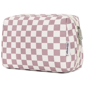 Narwey front view dusty rose checkerboard showing compact stylish storage benefit