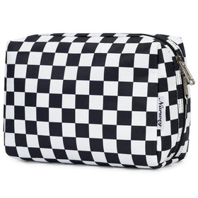 Narwey front view of black checkerboard bag showing compact storage benefit