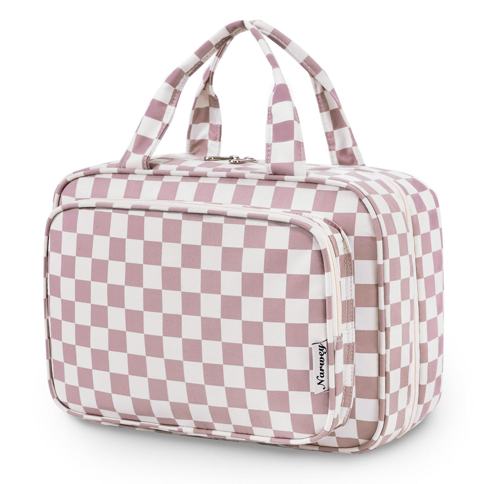 Narwey dusty pink checkerboard front view showing compact style and capacity