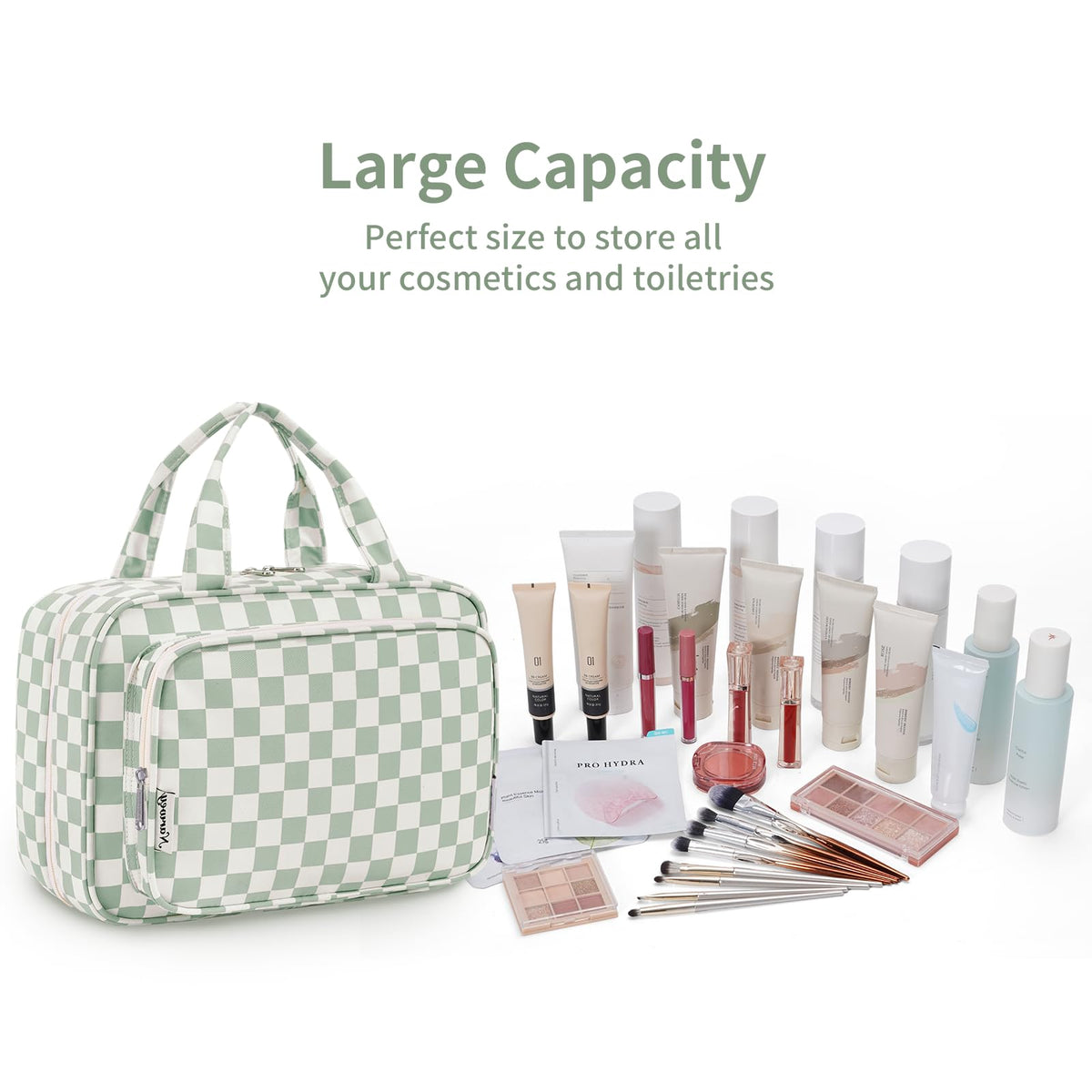 Narwey filled with full-size bottles fits shampoo, conditioner, and lotion