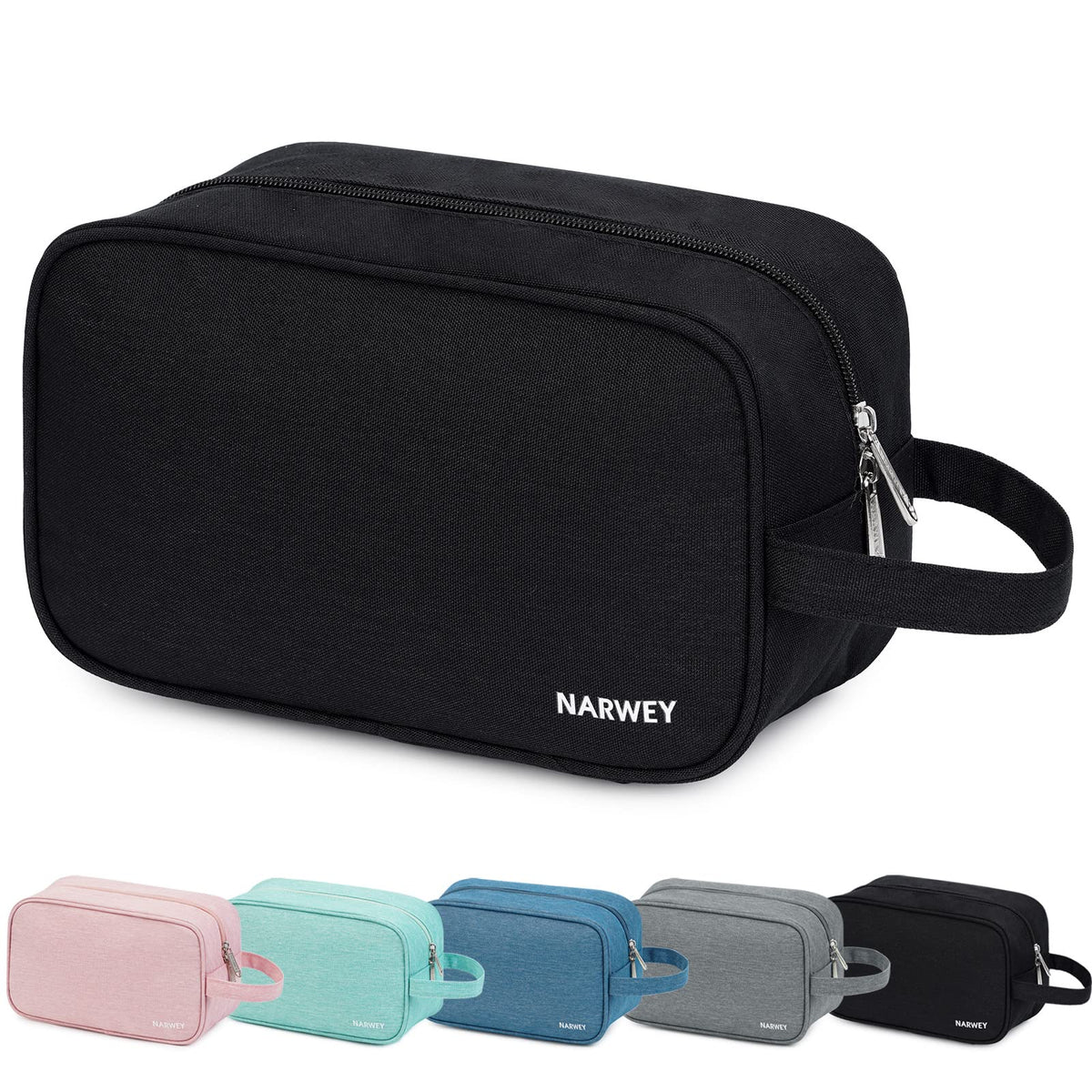 Narwey front view black toiletry bag showing compact organization benefit
