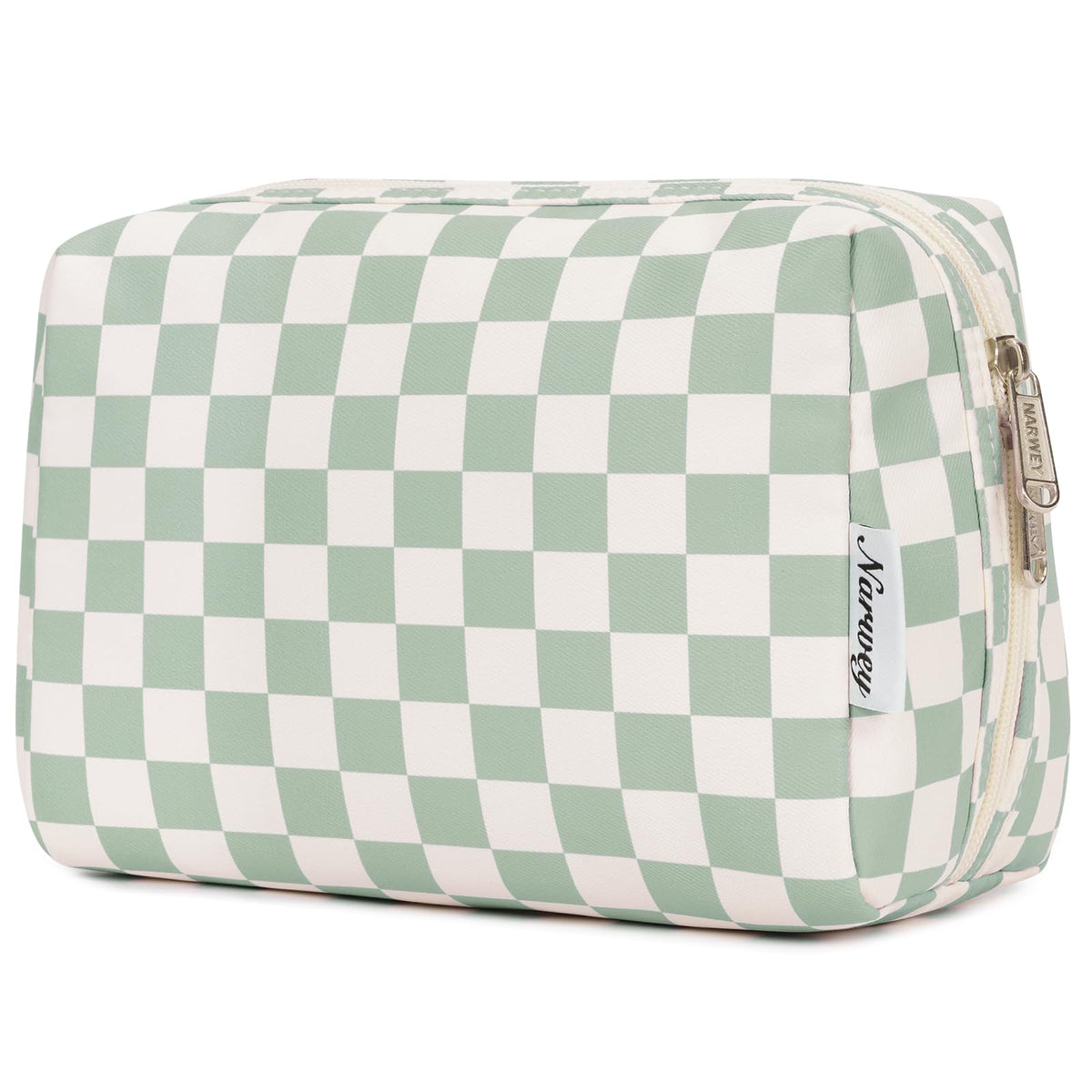 Narwey front view mint checkered bag showing compact organized profile