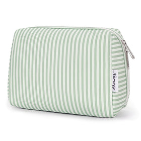 Narwey mint striped bag front view showing zip and pattern for stylish travel