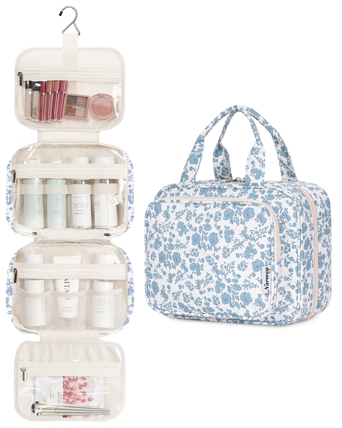 Narwey hanging open display highlights quick access to toiletries benefit