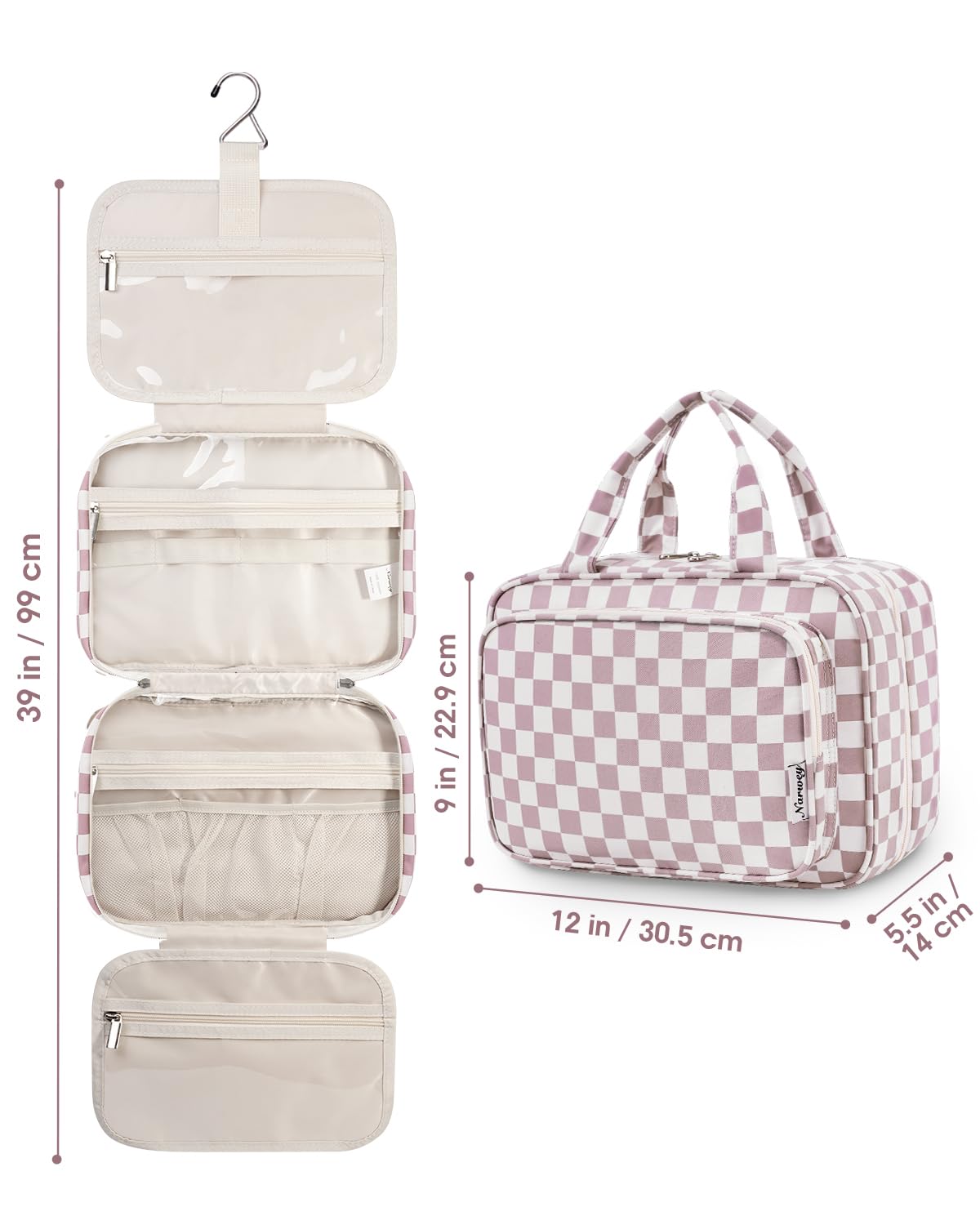 Narwey on bathroom vanity illustrating easy-access travel organization