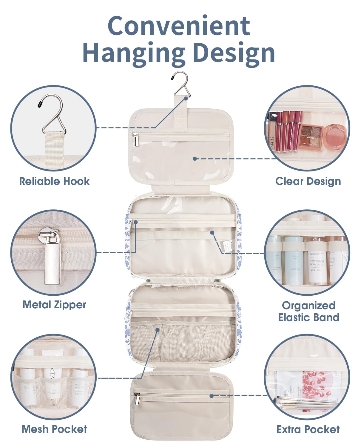Narwey mesh pocket closeup shows secure organization for bottles benefit