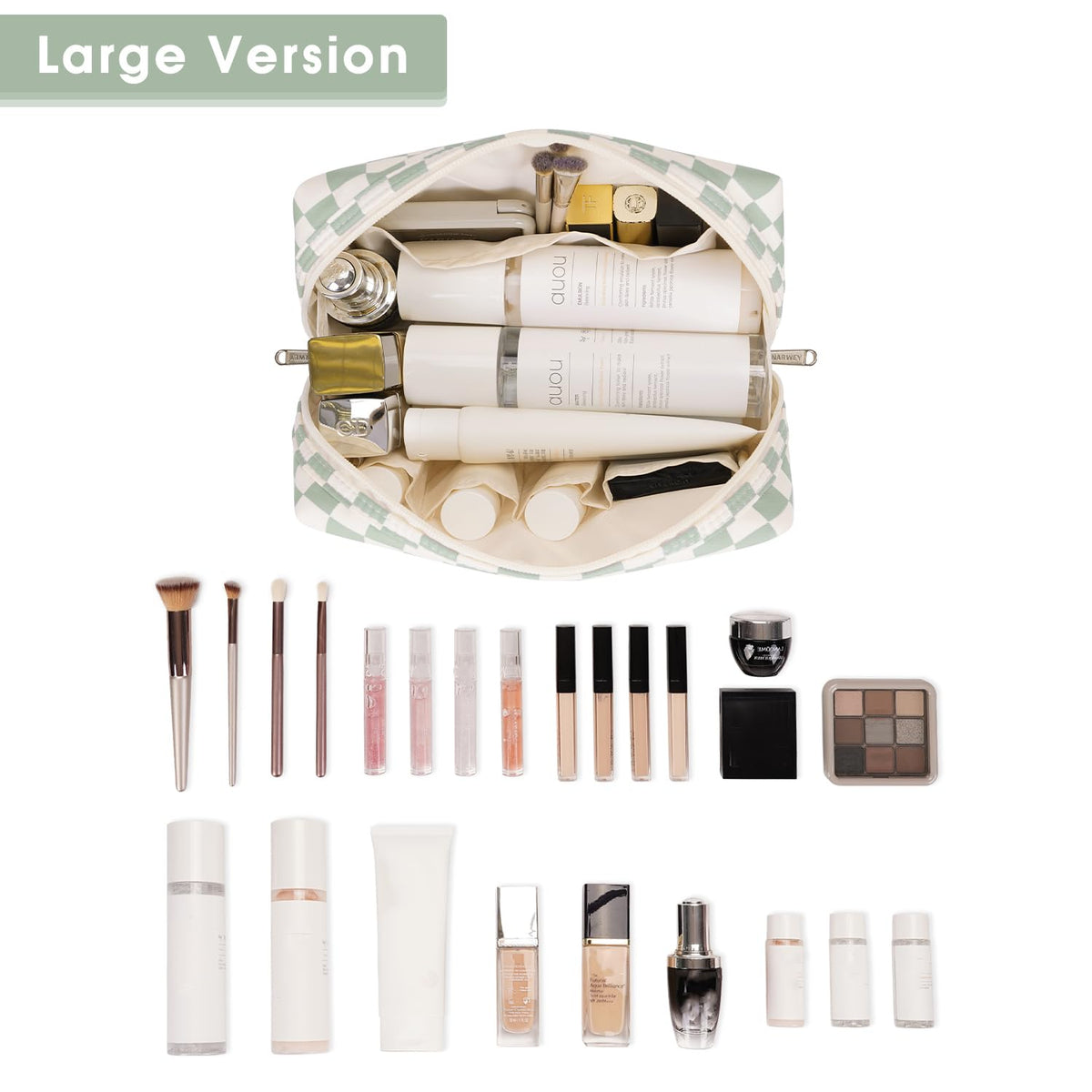 Narwey open main compartment filled with makeup demonstrating organized storage