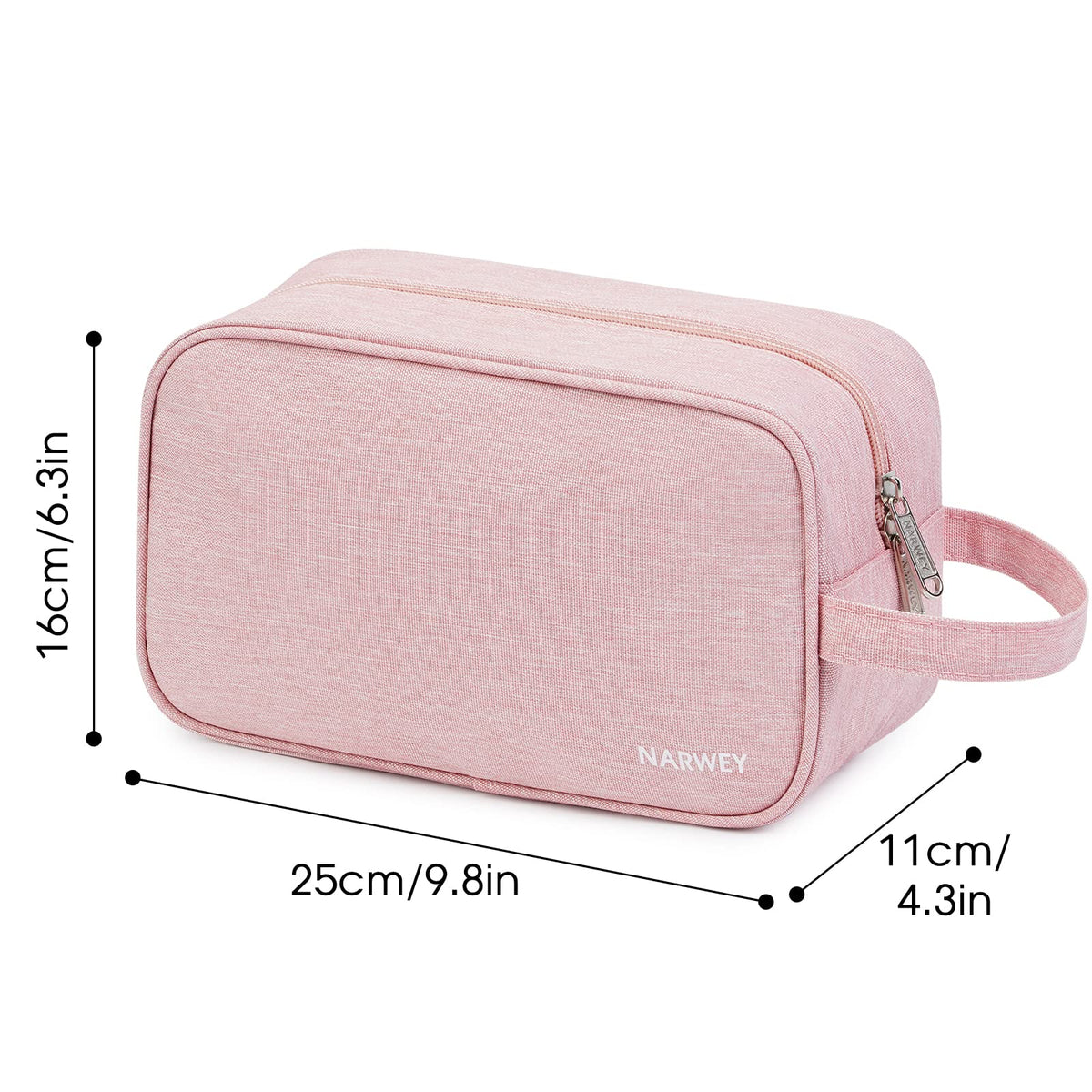Narwey size comparison next to toiletries illustrates compact capacity and organization