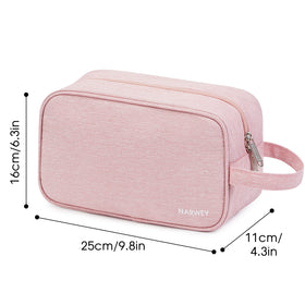 Narwey size comparison next to toiletries illustrates compact capacity and organization