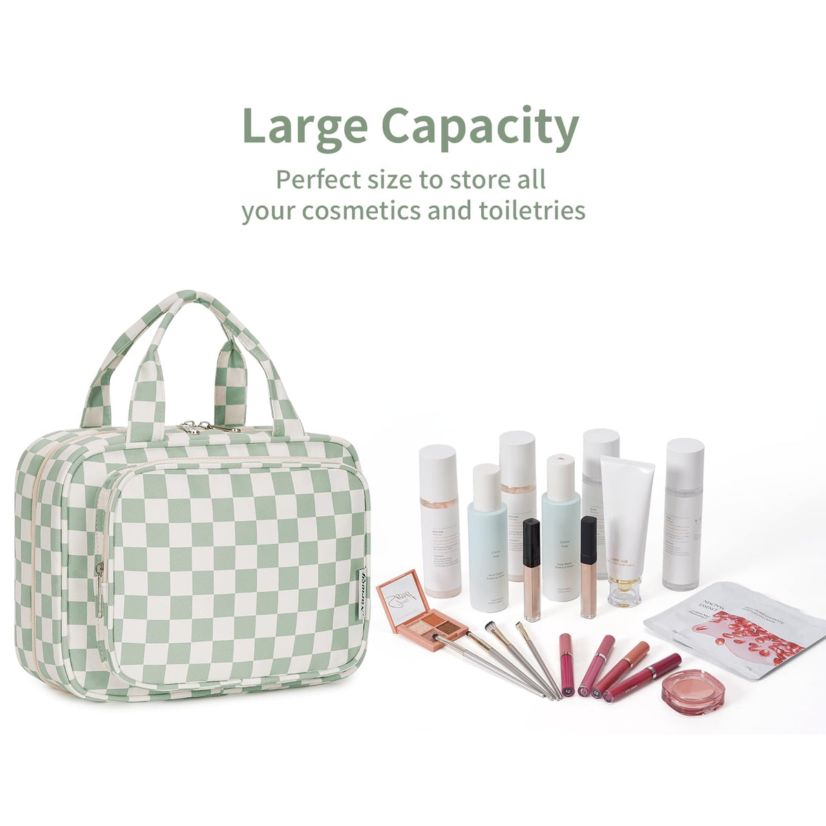 Narwey size comparison with toiletries demonstrating capacity