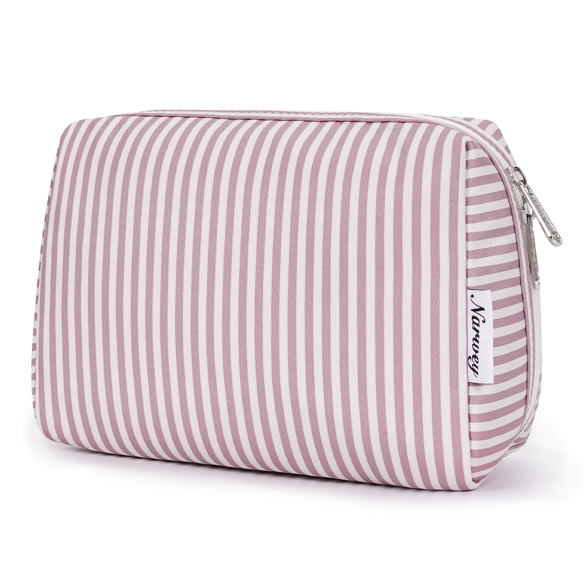 narwey dusty rose front view organizer showing striped design and zipper, stylish protection