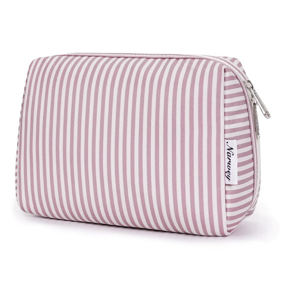 narwey dusty rose front view organizer showing striped design and zipper, stylish protection