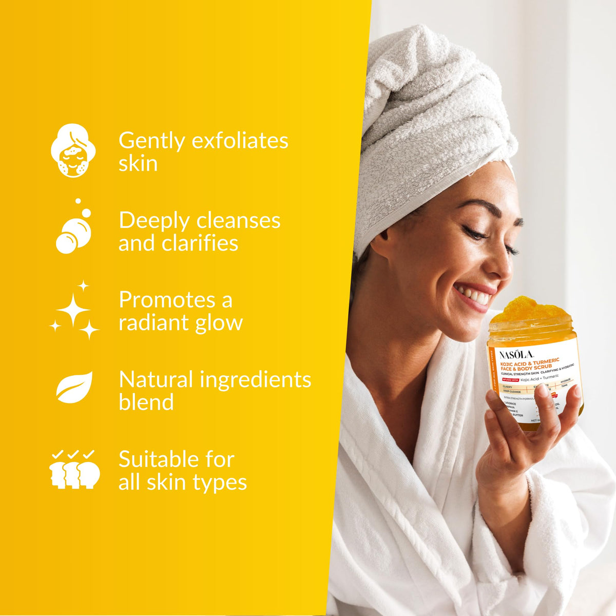 Nasola open jar texture revealing moist sugar-salt scrub for visible hydration