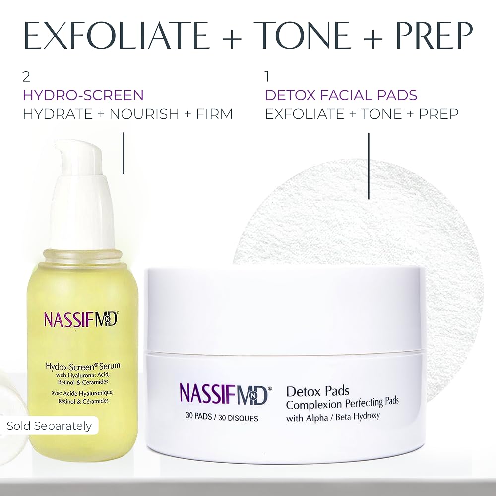 NassifMD ingredient label close-up showing active acids and antioxidants
