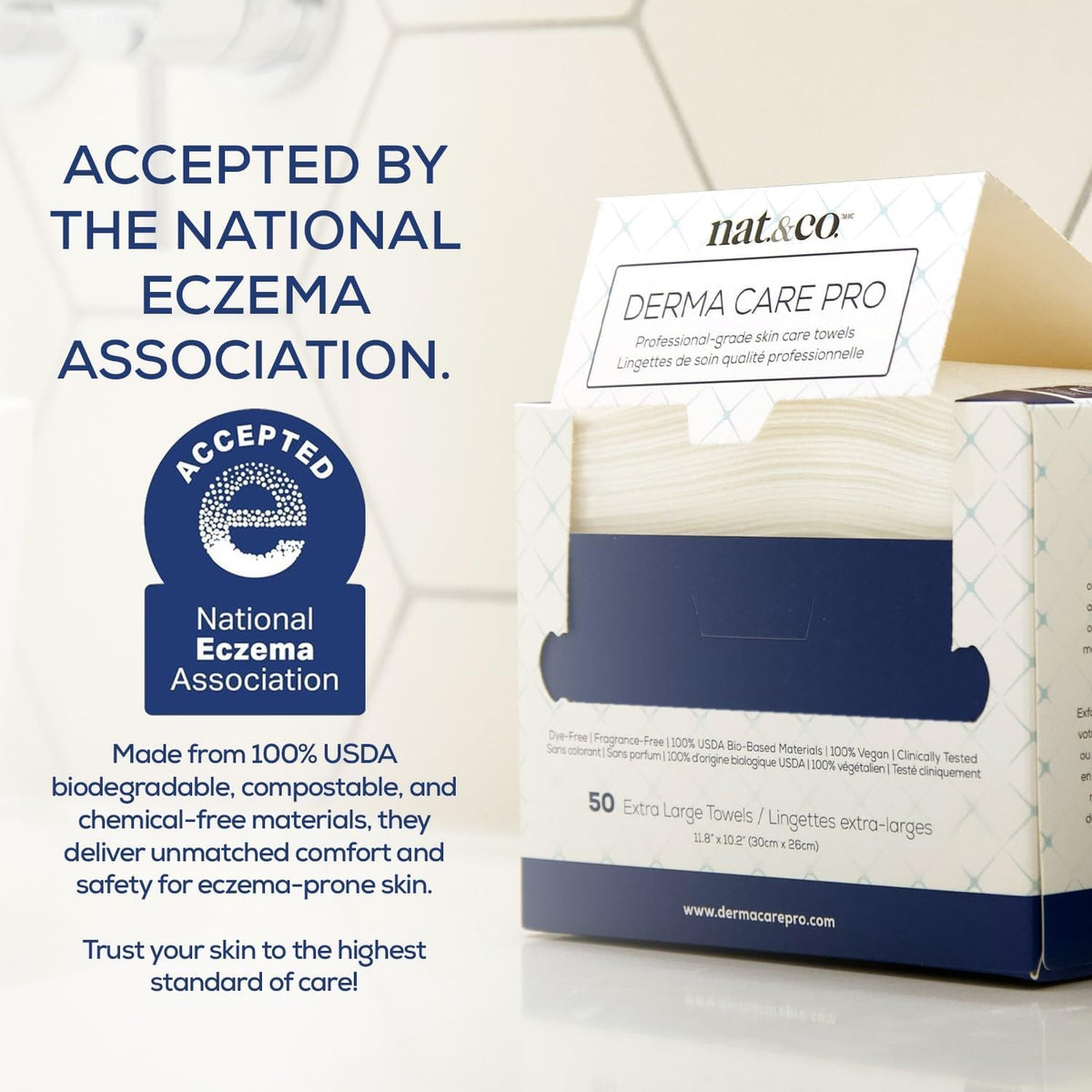 nat.&co. close-up of plush towel texture for gentle, absorbent cleansing