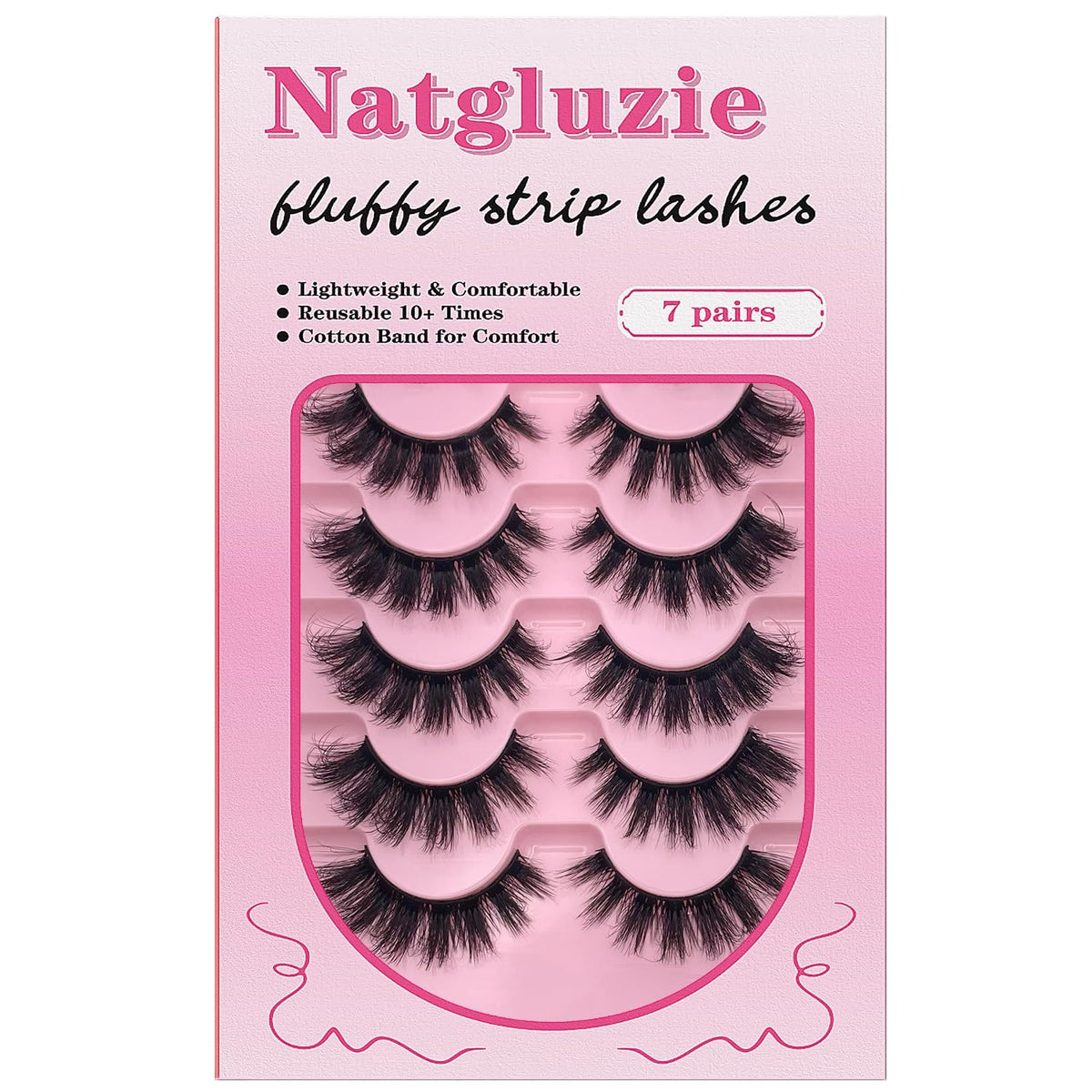 Natgluzie front packaging showing 7 pairs and cat-eye shape for versatile looks