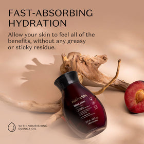 Nativa SPA label detail highlighting black plum fragrance and quinoa benefit