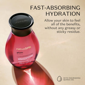 NATIVA SPA open cap pouring body oil, demonstrating easy controlled application