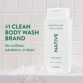 Native body wash texture close-up pouring to show creamy, hydrating gel