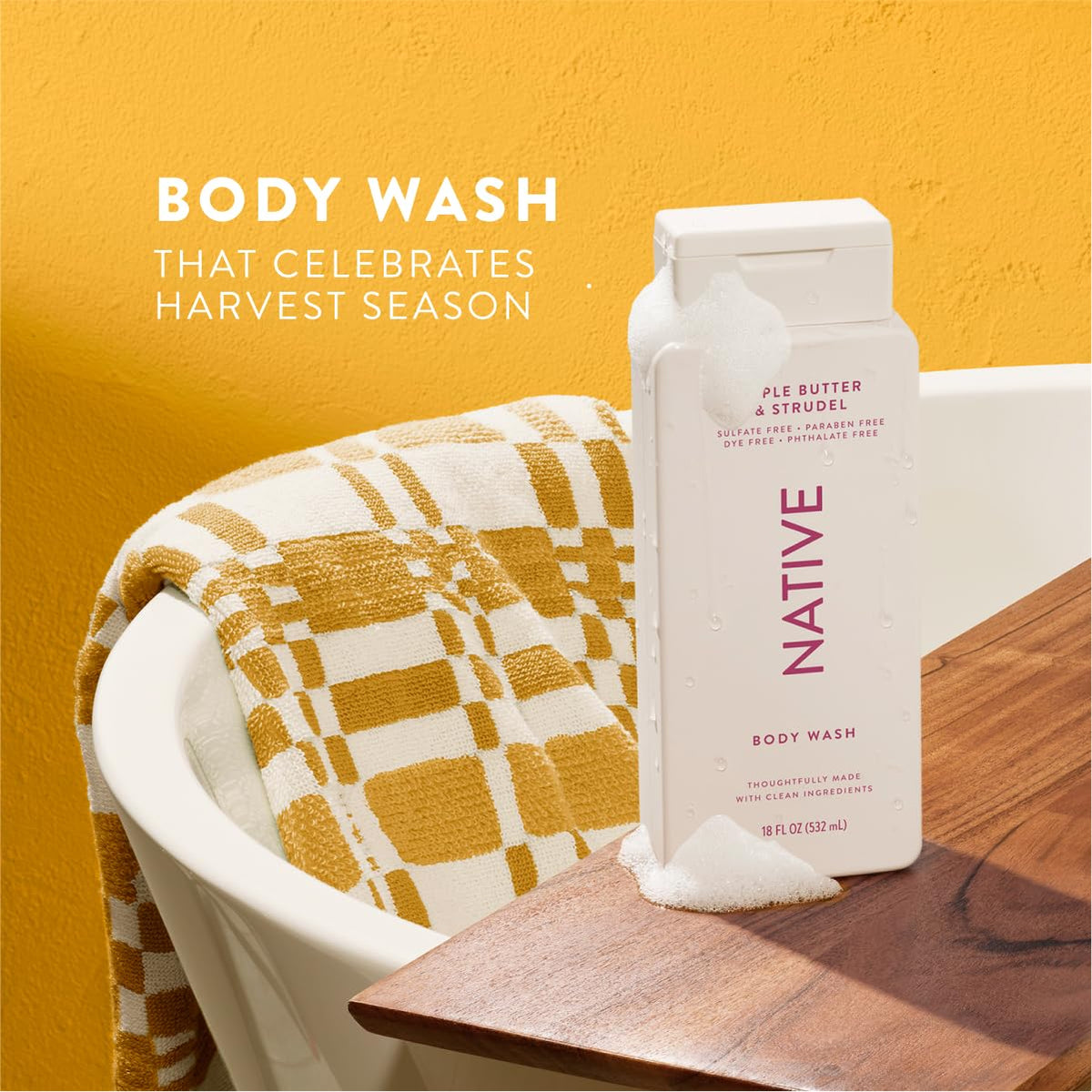 Native closeup of creamy lather texture demonstrating gentle, skin-loving foam