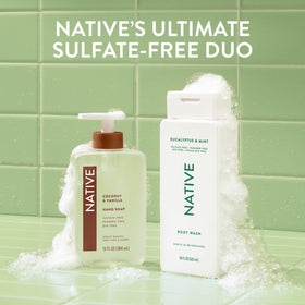 Native bottle placed beside matching deodorant and lotion illustrating coordinated regimen
